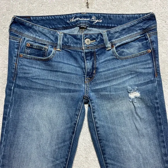 American Eagle Jeans Womens 12 Long Slim Boot Blue Denim Stretch Low Rise Y2k - Picture 3 of 16